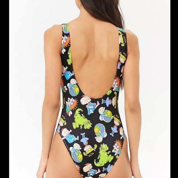 Forever 21 Black Green Full Rugrats Graphic One-Piece Swimsuit Small Multicolor - Picture 2 of 9